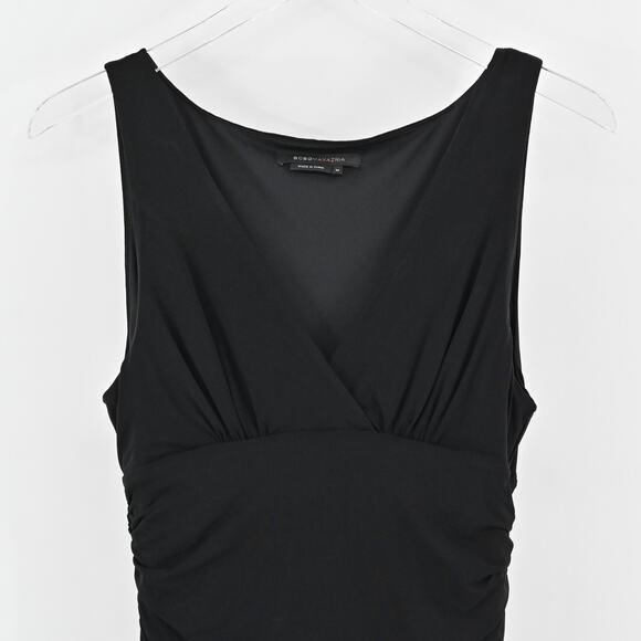 BCBGMAXAZRIA Dress Size M Black Sleeveless VNeck Ruched Drape Stretch Drop Waist - Picture 3 of 12
